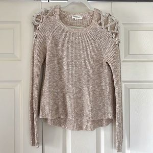 Brown Knitted cross shoulder cutout sweater